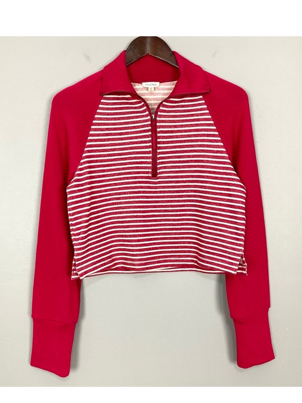Anthropologie Pilcro Cropped Quarter-Zip Pullover Women’s Size XS Stripes Knit